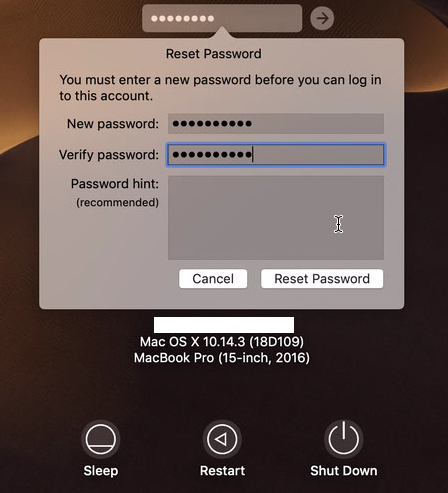 macbook pro migration assistant temp account password