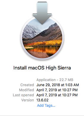 MrMacintosh.com - Clicking Get Info on Install macOS High Sierra.