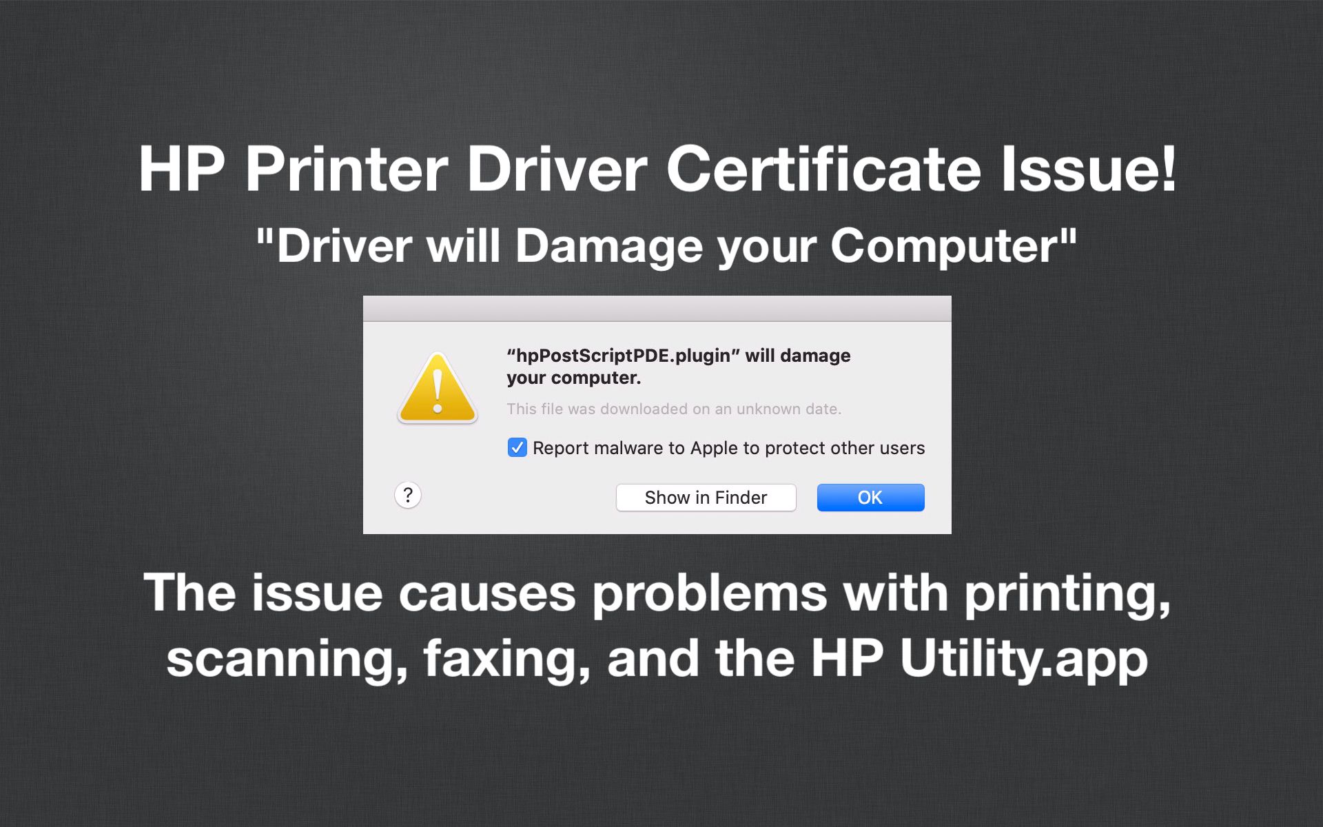 HP Printer Driver Issue! "Driver will Damage